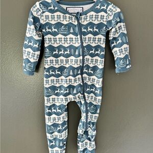 SweetHoney Blue & White Holiday Reindeer Footed One-Piece